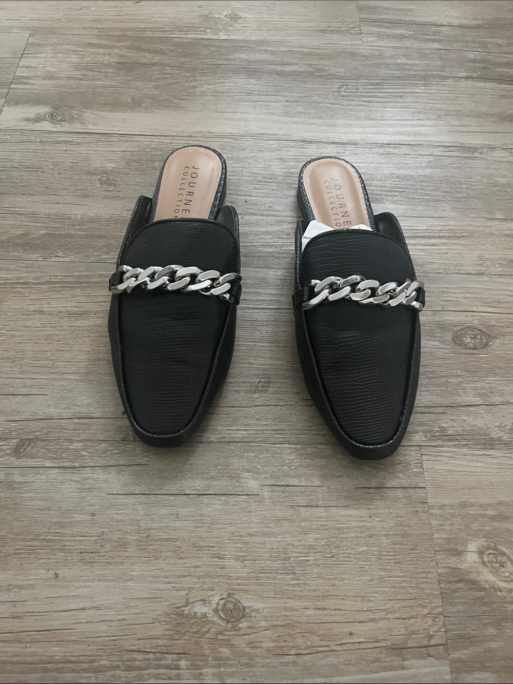 Journee Collection Black Chain-Trim Mule Clogs